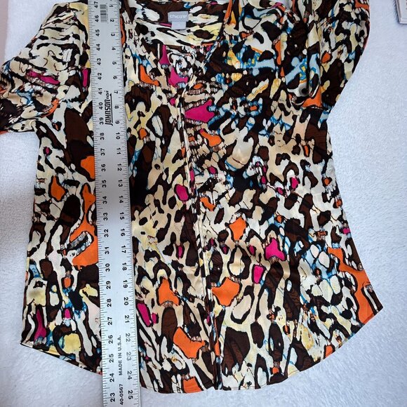 Chico's Womens Multicolor Animal Print 3/4 Sleeve V-Neck Blouse Size 0, US 4/6 - Picture 7 of 7